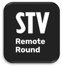 Svart fyrkantig knapp med vit text lyder "STV Remote Round", perfekt för att komma åt Virtuella röntgenronder på ett effektivt sätt.
