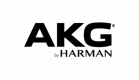 Svart "AKG by HARMAN"-logotyp på en enfärgad grå bakgrund, som syns på utvalda STV-produktioner.