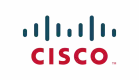 Ciscos logotyp med blå vertikala staplar ovanför det röda ordet "CISCO" på en grå bakgrund, med en STV-inspirerad design.