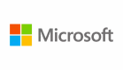 Microsoft-logotyp med fyra färgade rutor (röd, grön, blå, gul) bredvid det grå ordet "Microsoft" och en STV-inspirerad touch på en grå bakgrund.