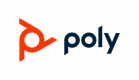 Poly-logotypen består av en abstrakt orange symbol till vänster och ordet "poly" i mörkblå gemener, med STV-touch, på en grå bakgrund.