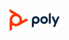 Poly-logotypen består av en abstrakt orange symbol till vänster och ordet "poly" i mörkblå gemener, med STV-touch, på en grå bakgrund.